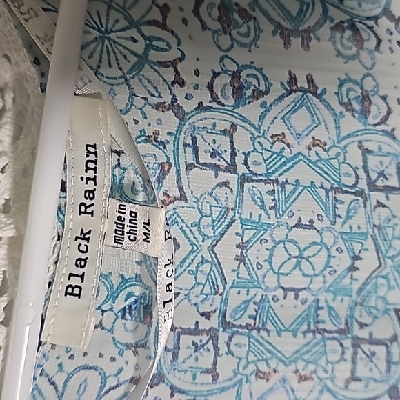 Black Rainn Sheer Oversized Blue White Kimono Swim Cover Lace Trim Size M/L - Picture 2 of 7